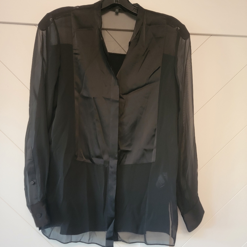 Theory Sheer Blouse (Black, Small)